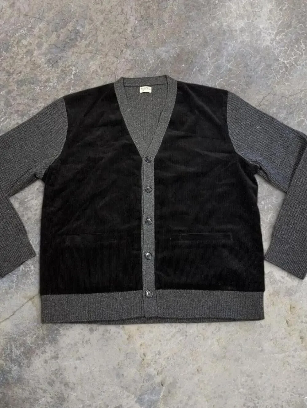 J.Crew Merino Lambswool Wool Cardigan Corduroy Men’s Sz L | Grey Black